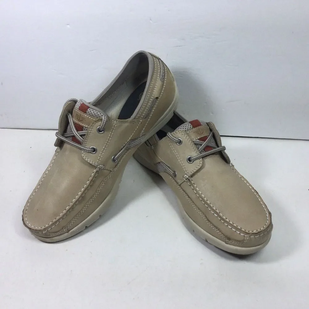 Dockers Mens Boat Deck Shoes Size 9M‎ Beige Leather Nautical Logo Casual Comfort
